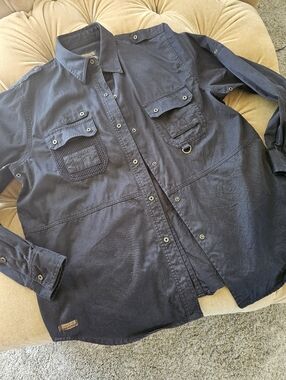 VTG Ralph Lauren Black Utility Field Shirt - Gorpcore Tactical Mesh Pocket L Y2K